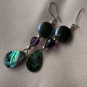 Abalone and Purple Drop Earrings